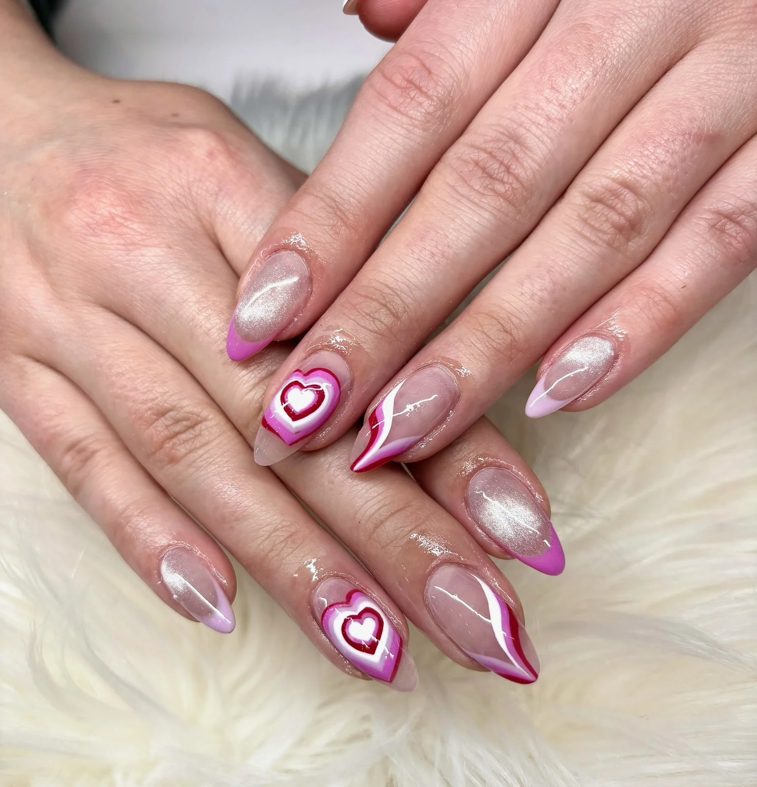 Almond shaped gel manicure in a soft nude pink